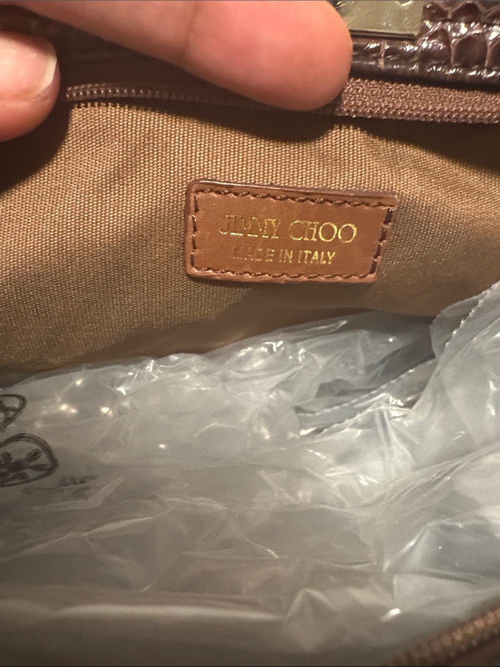 Jimmy Choo Large Brown Leather Clutch W/Animal Print Detail & COA - Picture 5 of 6